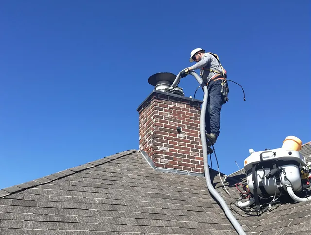 Dedicated Twinsburg Chimney Sweep team member cleaning a chimney in Twinsburg, OH