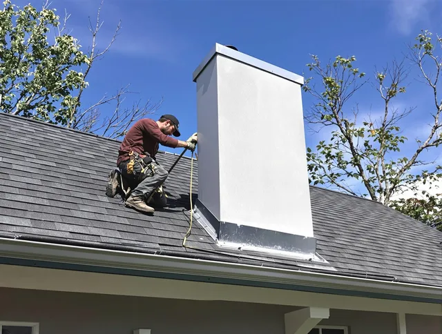 Twinsburg Chimney Sweep team member finishing chimney construction in Twinsburg, OH