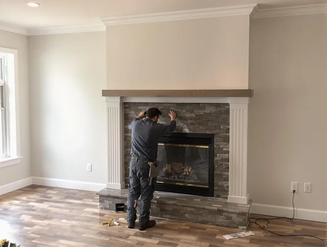 Twinsburg Chimney Sweep finishing a custom fireplace install in Twinsburg, OH